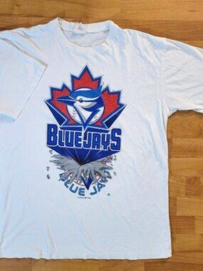 Vintage Toronto Blue Jays MLB 1996 Breakthrough Logo White Graphic Tee - XL